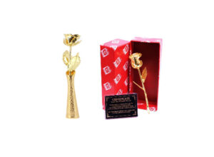 7″ GOLD DIPPED REAL ROSE WITH 3″ BRASS VASE @1100/-